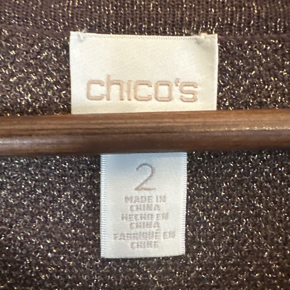 Chico’s Size 2 Brown Metallic Open Knit Long Duster Cardigan Boho Shimmer - Picture 4 of 8